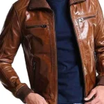 Men-Bomber-Shining-Leather-Brown-Jacket