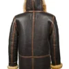 Men-Brown-Leather-Hooded-B7-Shearling-Jacket-Back