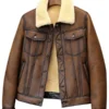 Men-Brown-Leather-Shearling-Trucker-Jacket