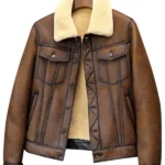 Men-Brown-Leather-Shearling-Trucker-Jacket