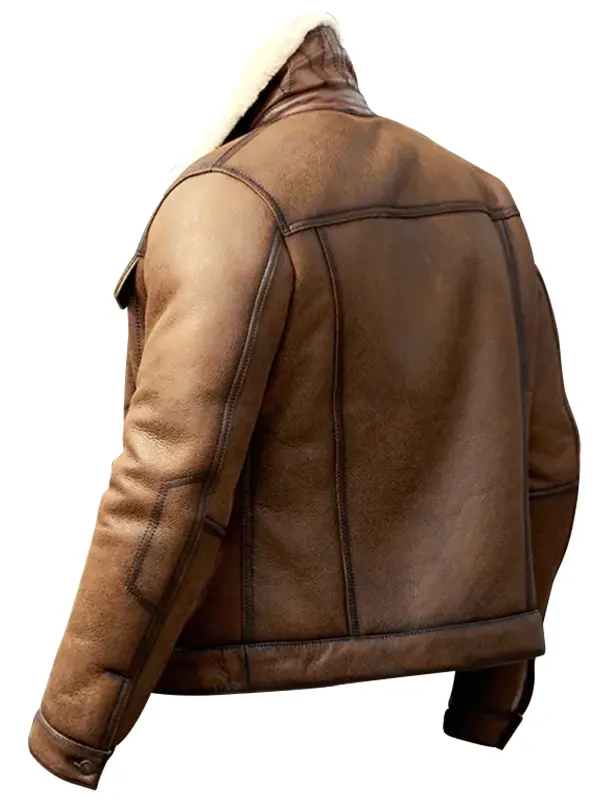 Men-Brown-Leather-Shearling-Trucker-Jacket-Back