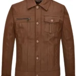 Men-Casual-Brown-Leather-Trucker-Jacket