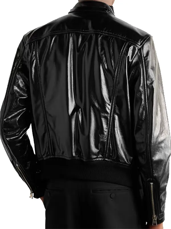Men-Casual-Style-Black-Patent-Leather-Jacket-Back