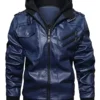 Men-Stylish-Blue-and-Black-Leather-Hooded-Jacket