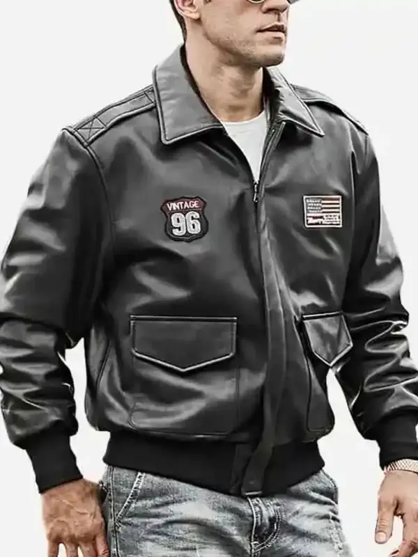 Mens-Air-Force-Pilot-Style-Black-Bomber-Jacket