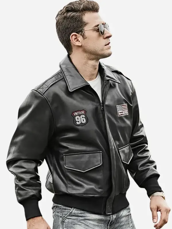 Mens-Air-Force-Pilot-Style-Black-Bomber-Leather-Jacket