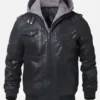 Mens-Black-Bomber-Leather-Jacket-with-Hood