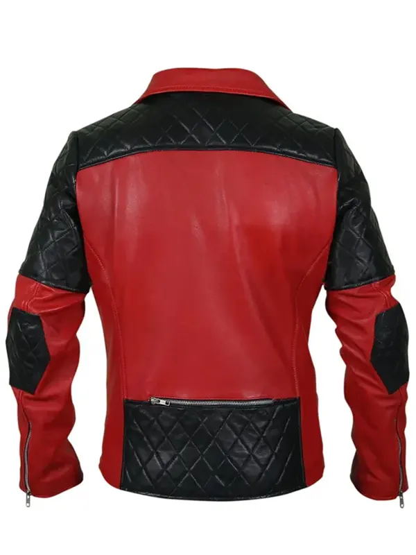 Mens-Black-Diamond-Quilted-Shoulders-Red-Leather-Jacket-Back
