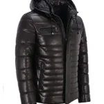 Mens-Black-Leather-Puffer-Jacket-With-Hood