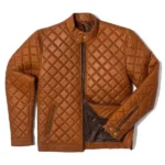 Mens-Cafe-Racer-Brown-Quilted-Jacket