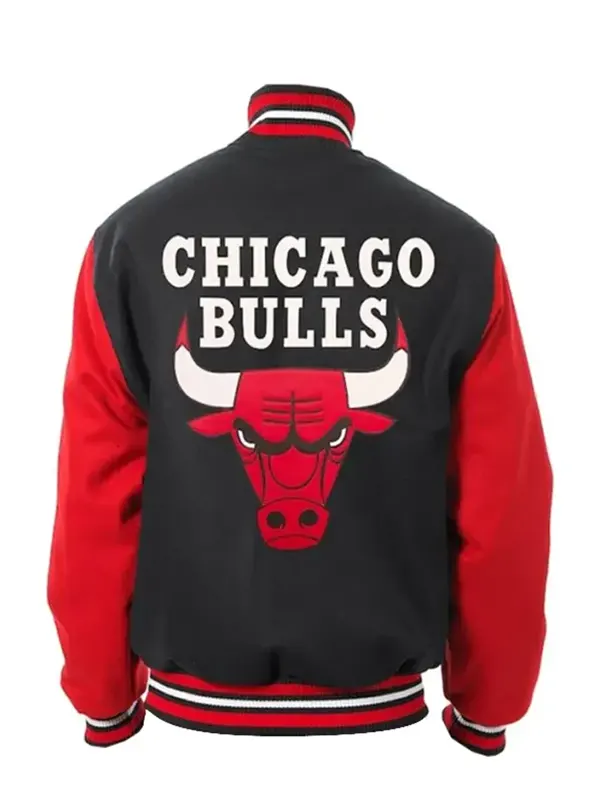 Mens-Casual-Black-and-Red-Chicago-Bulls-Varsity-Jacket-Back