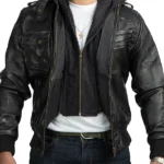 Mens-Distressed-Black-Leather-Biker-Jacket-With-Detachable-Hood