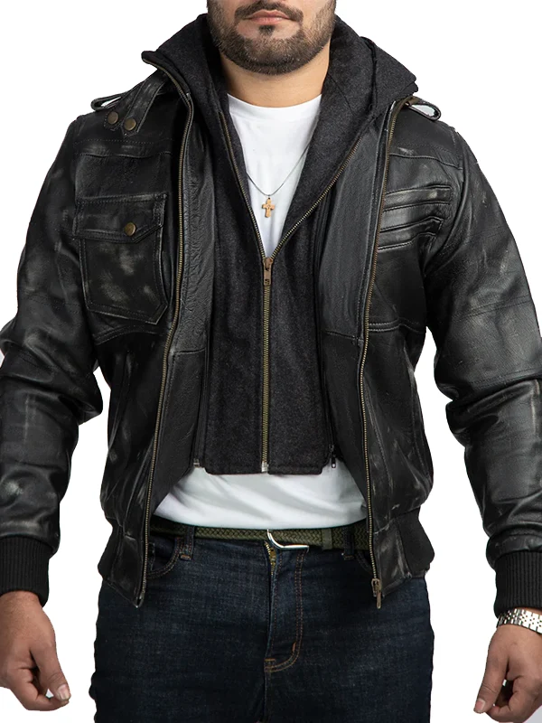 Mens-Distressed-Black-Leather-Biker-Jacket-With-Detachable-Hood