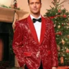 Mens-Floral-Suit-Shiny-Sequins-Red-Blazer
