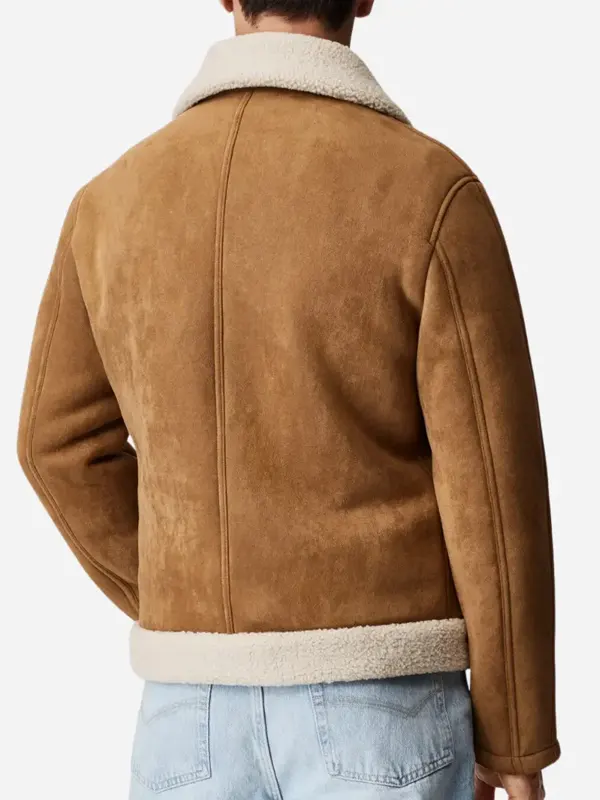Mens-Fur-Collar-Brown-Suede-Leather-Trucker-Jacket-Back