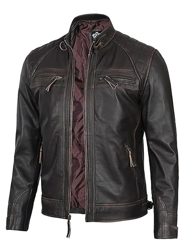 Mens-Real-Lambskin-Cafe-Racer-Biker-Style-Casual-Leather-Jacket