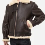 Mens-Sheepskin-B3-Bomber-Aviator-Brown-Leather-Jacket