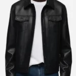 Mens-Sheepskin-Black-Leather-Trucker-Jacket