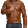 Mens-Stand-Collar-Casual-Motorcycle-Brown-Faux-Leather-Jacket.