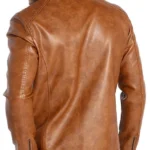 Mens-Stand-Collar-Motorcycle-Lightweight-Brown-Faux-Jacket-.
