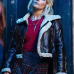 Millie-Gibson-Black-Leather-Shearling-Jacket