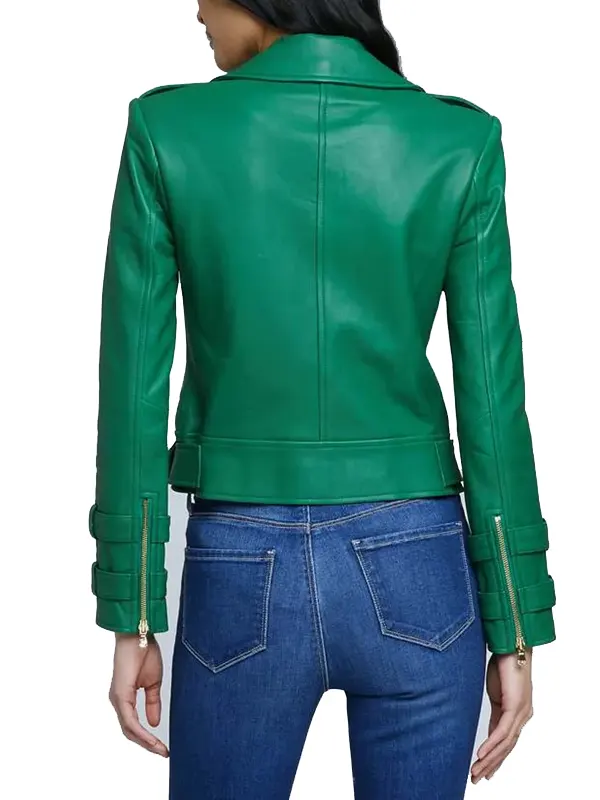 Nicole-Young-Selling-Sunset-Green-Leather-Jacket-Back