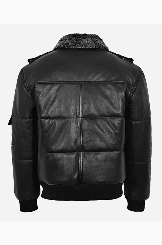PILOT-8-Mens-Padded-Jacket-Classic-Bomber-Leather-Puffer-Jacket-Black