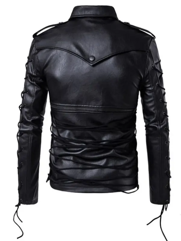 Slim-Fit-Black-Biker-Leather-Lace-up-Jacket-Back