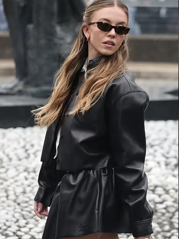 Sydney Sweeney Black Leather Jacket