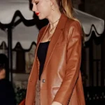 Taylor-Swift-Brown-Leather-Blazer-Coat