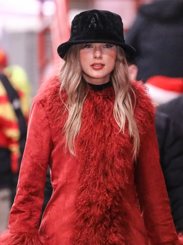 Taylor-Swift-Faux-Fur-Coat-Red