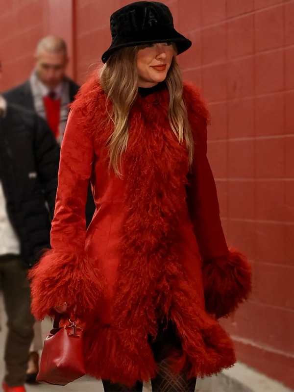 Taylor-Swift-Faux-Fur-Red-Suede-Coat