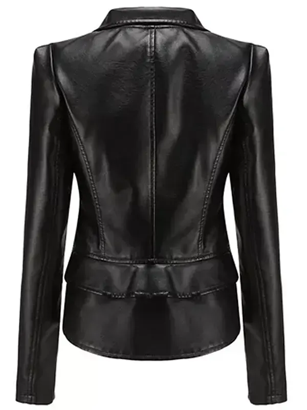 Women-Biker-Style-Black-Detachable-Hem-Leather-Jacket-Back