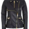 Women-Biker-Style-Black-Double-Zipper-Leather-Jacket