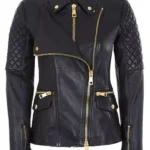 Women-Biker-Style-Black-Double-Zipper-Leather-Jacket