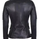 Women-Biker-Style-Black-Double-Zipper-Leather-Jacket-Back