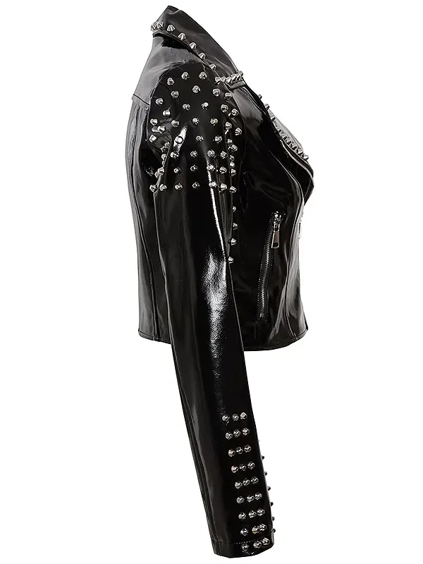 Women-Biker-Style-Black-Studded-Faux-Jacket