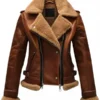 Women-Brown-Leather-Shearling-Biker-Jacket.