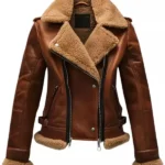 Women-Brown-Leather-Shearling-Biker-Jacket.