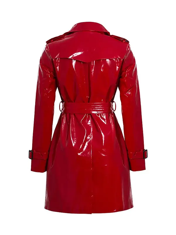Women-Classic-Red-Patent-Leather-Raincoat-Back