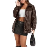 Women-Faux-Oversized-Motorcycle-Brown-Jacket.