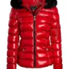 Women-Patent-Style-Red-Puffer-Jacket-with-Faux-Fur-Hood