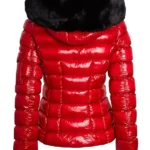 Women-Patent-Style-Red-Puffer-Jacket-with-Faux-Fur-Hood-Back