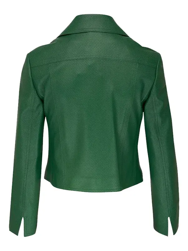 Women-Stylish-Green-Perforated-Biker-Jacket-Back