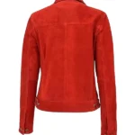 Women-Stylish-Red-Suede-Trucker-Jacket-Back
