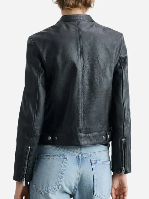 Womens-Black-Zippered-Biker-Leather-Jacket-Back