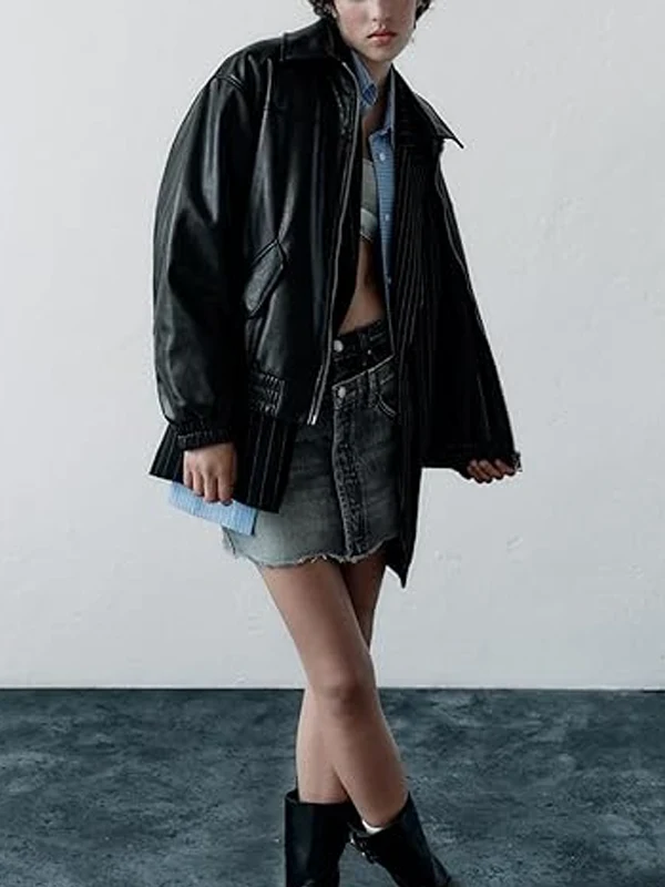 Womens-Long-Sleeve-Zip-Up-Casual-Bomber-Motorcycle-Faux-Leather-Jacket