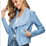 Womens-Slim-Open-Front-Blue-Faux-Leather-Jacket.