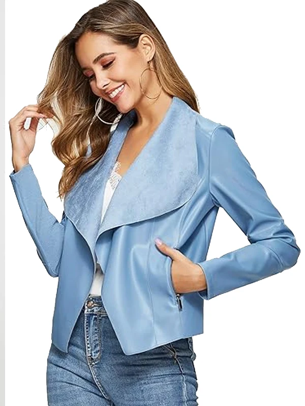 Womens-Slim-Open-Front-Blue-Faux-Leather-Jacket.
