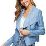 Womens-Slim-Open-Front-Lapel-Blazer-Blue-Faux-Leather-Jacket.